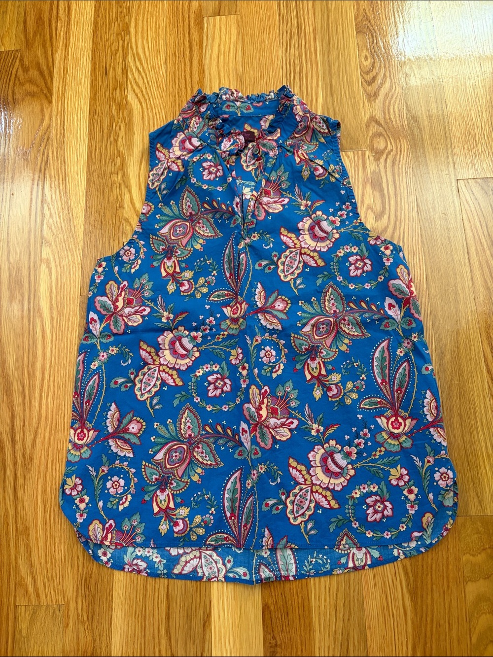 J. Crew Teal Blue Floral Paisley Ruffle-Neck Sleeveless Camisole